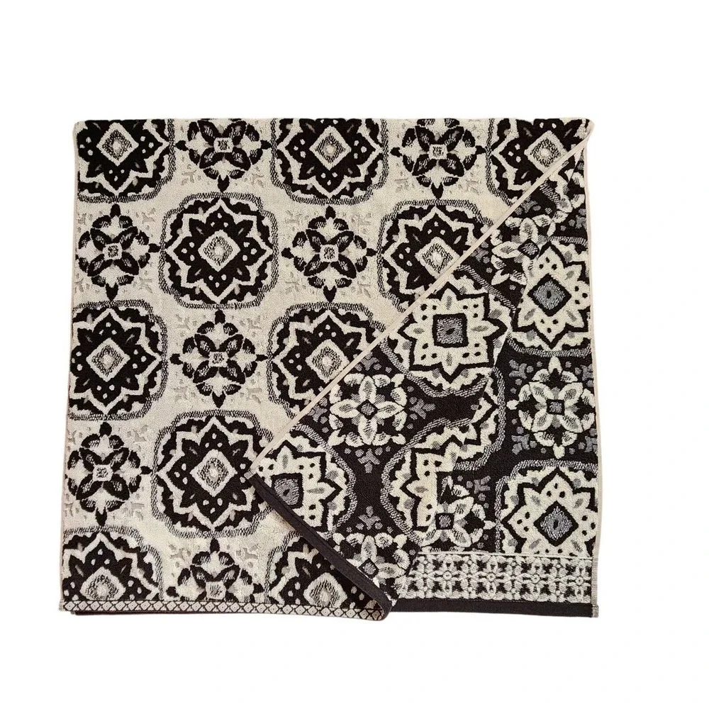 Peri Home Moroccan Tiles 6pc Cotton Towels Black Beige Set 2 Bath 2 Hand 2 Tip